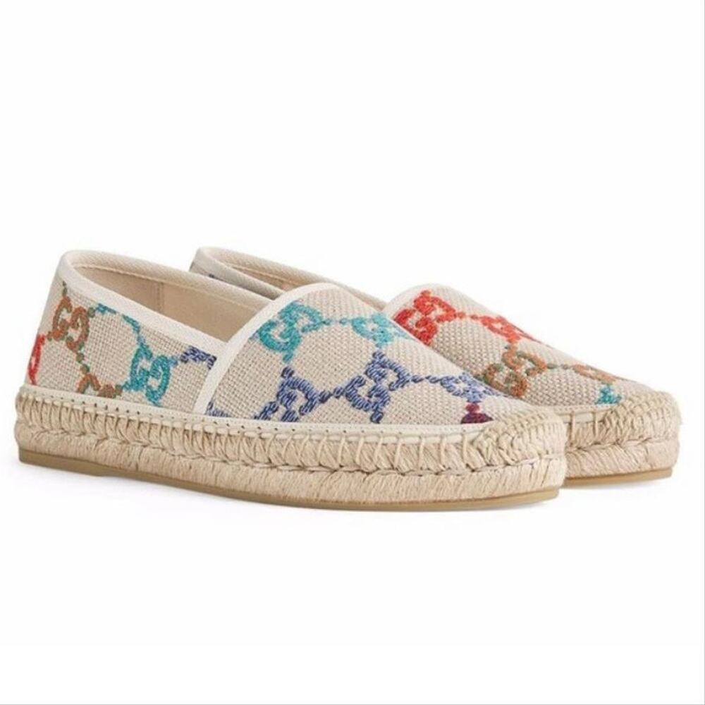 GUCCI Pilar multicolor GG logo embroidered espadrilles flats - Picture 2 of 5